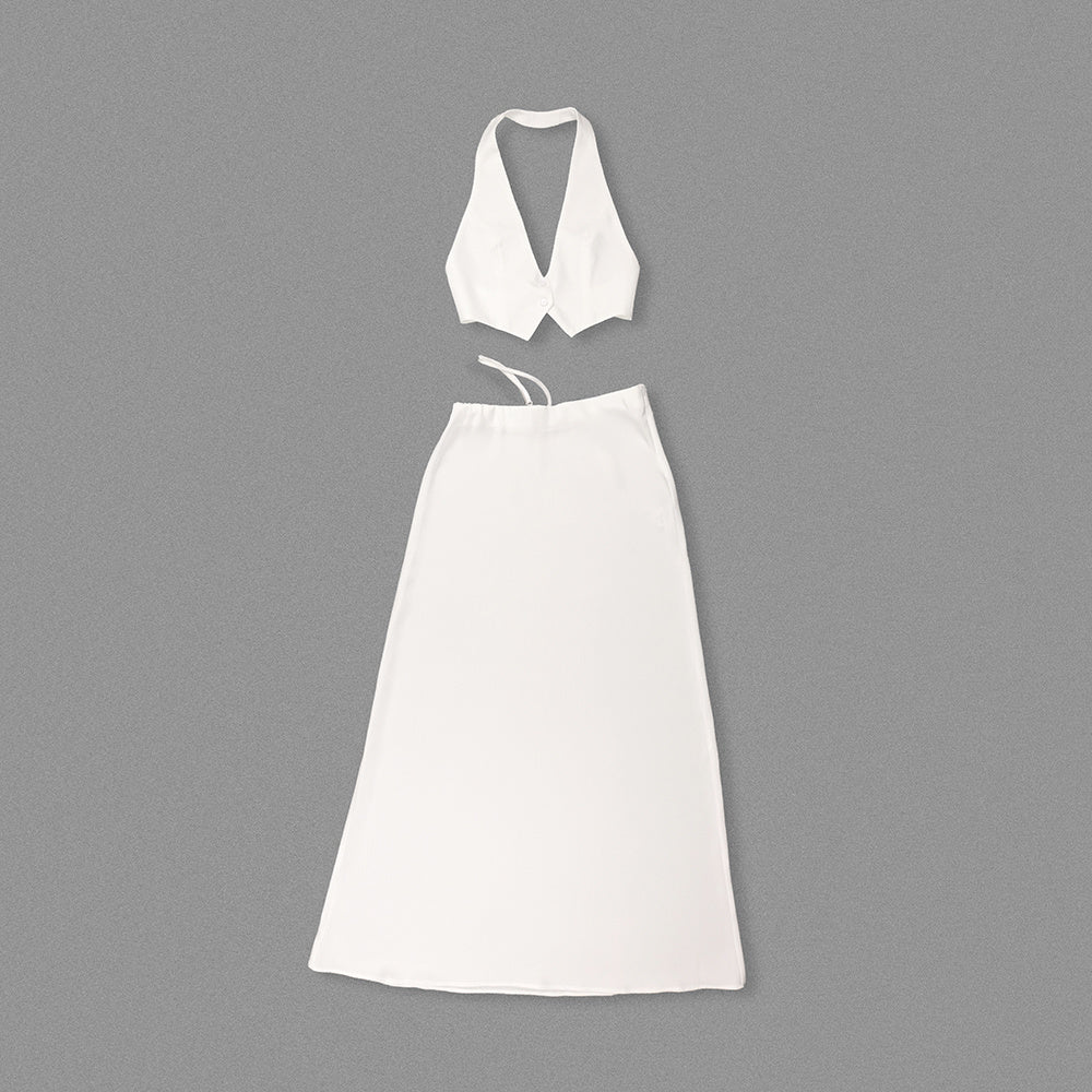 Satin Halter Two-Piece Gown