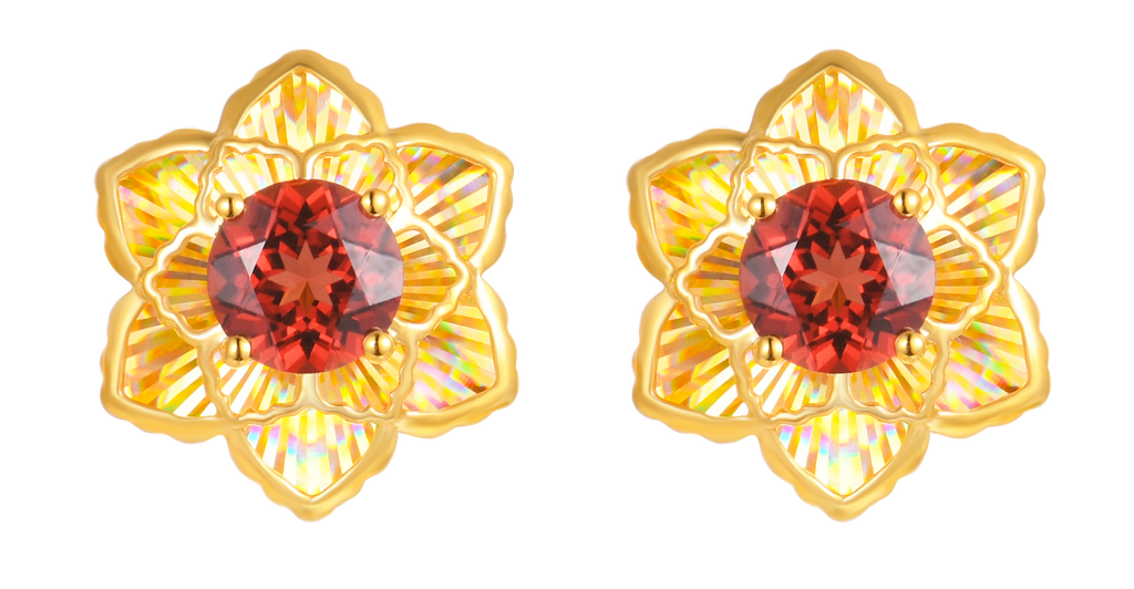 18K Yellow Gold Garnet Earrings