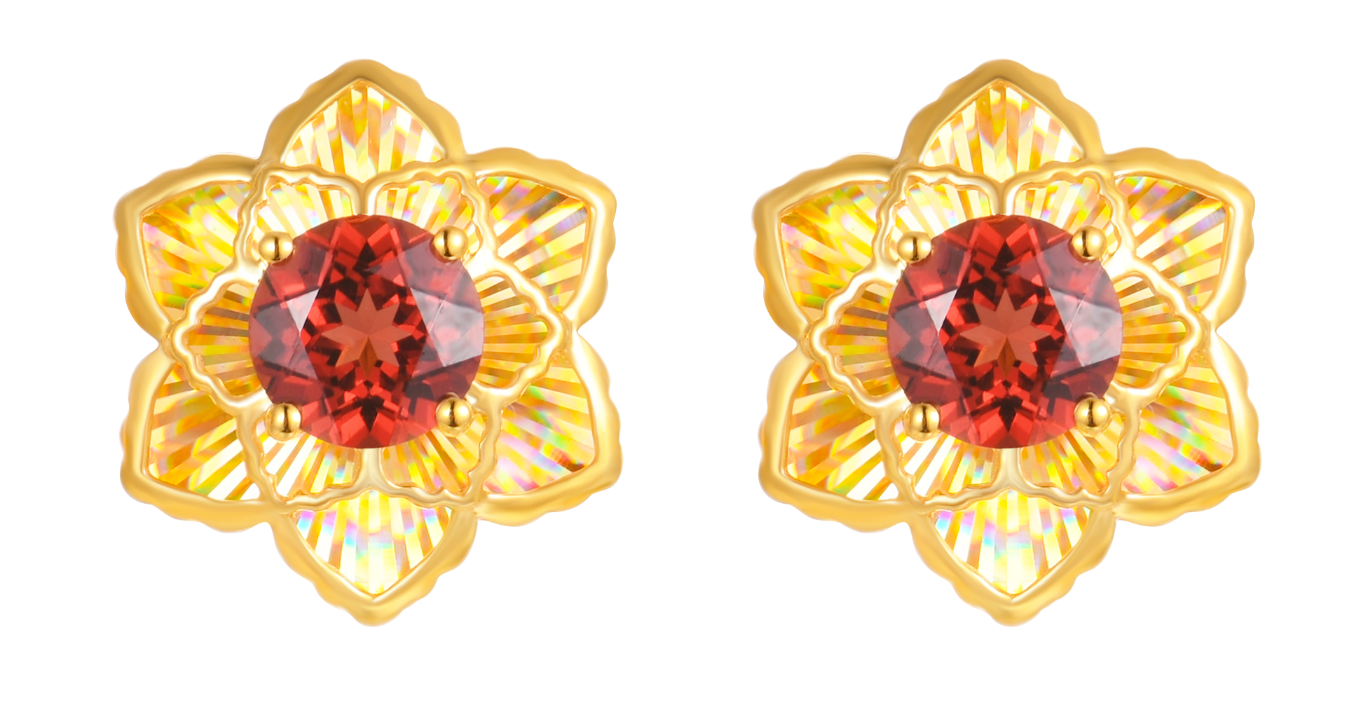 18K Yellow Gold Garnet Earrings