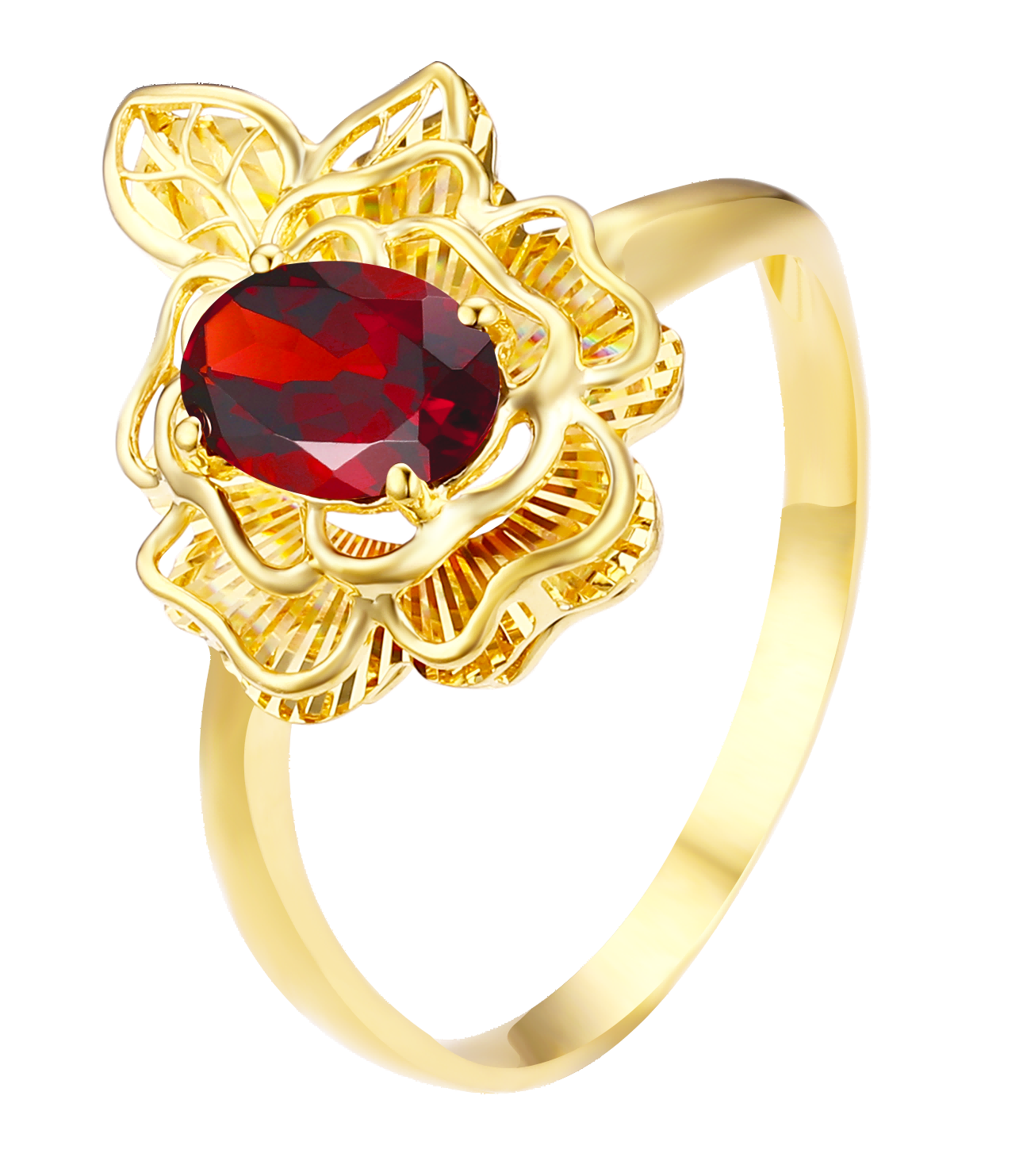 "Heart's Delight" 18K Yellow Gold Garnet Peony Ring for Women