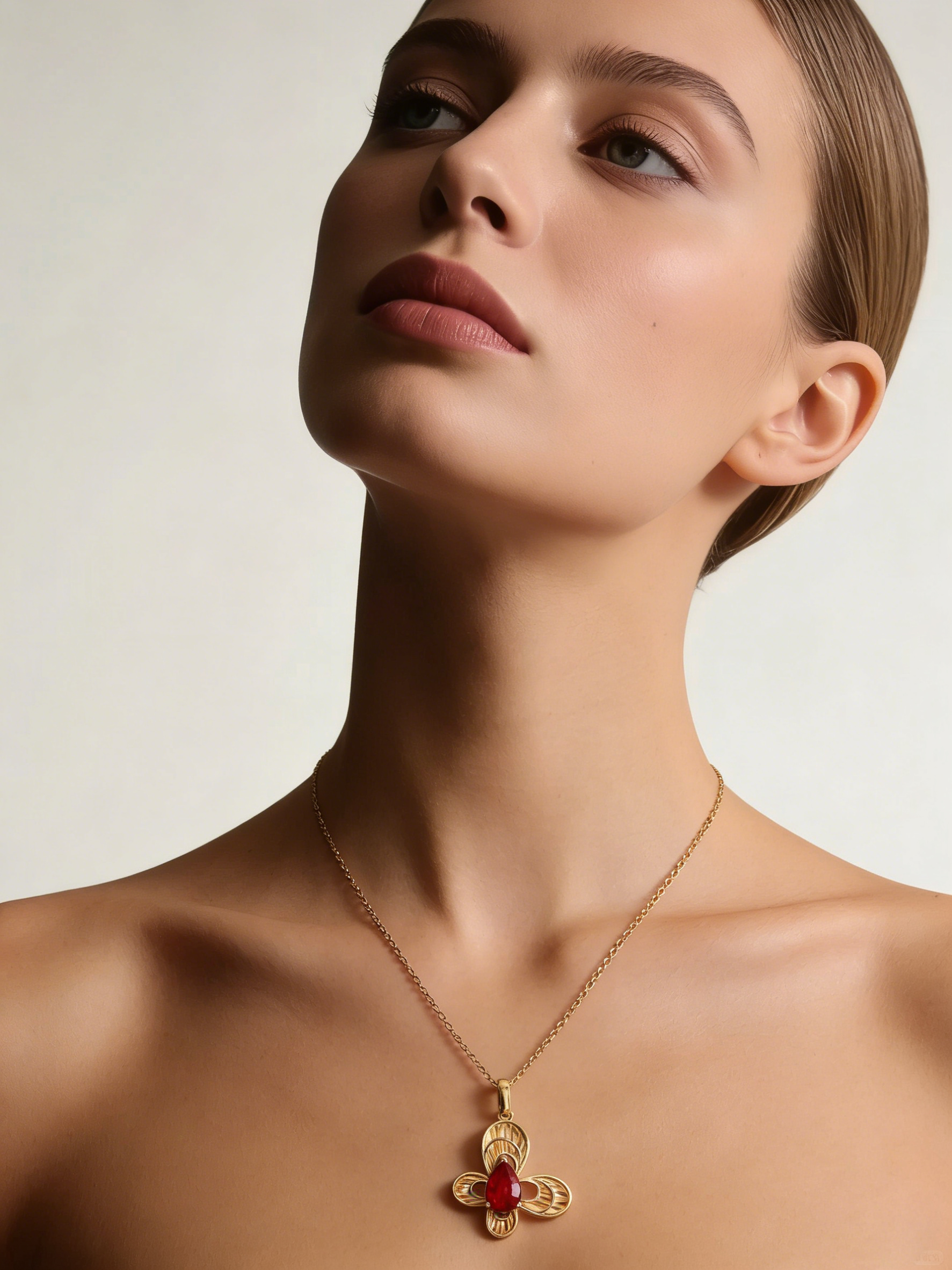 18K Yellow Gold Garnet Pendant Necklace