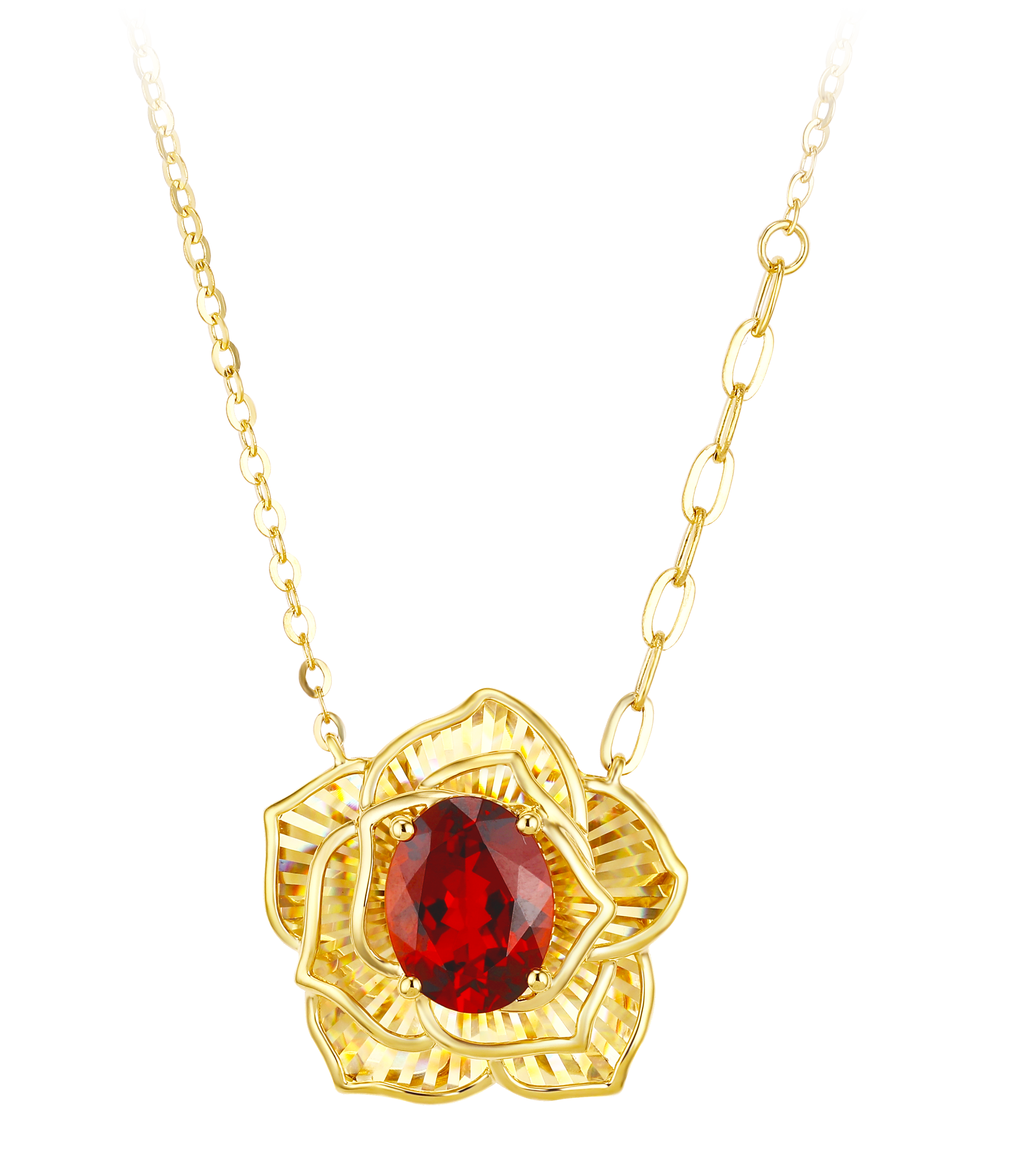 "Plum Bossom" Collection 18K Yellow Gold Garnet Pendant