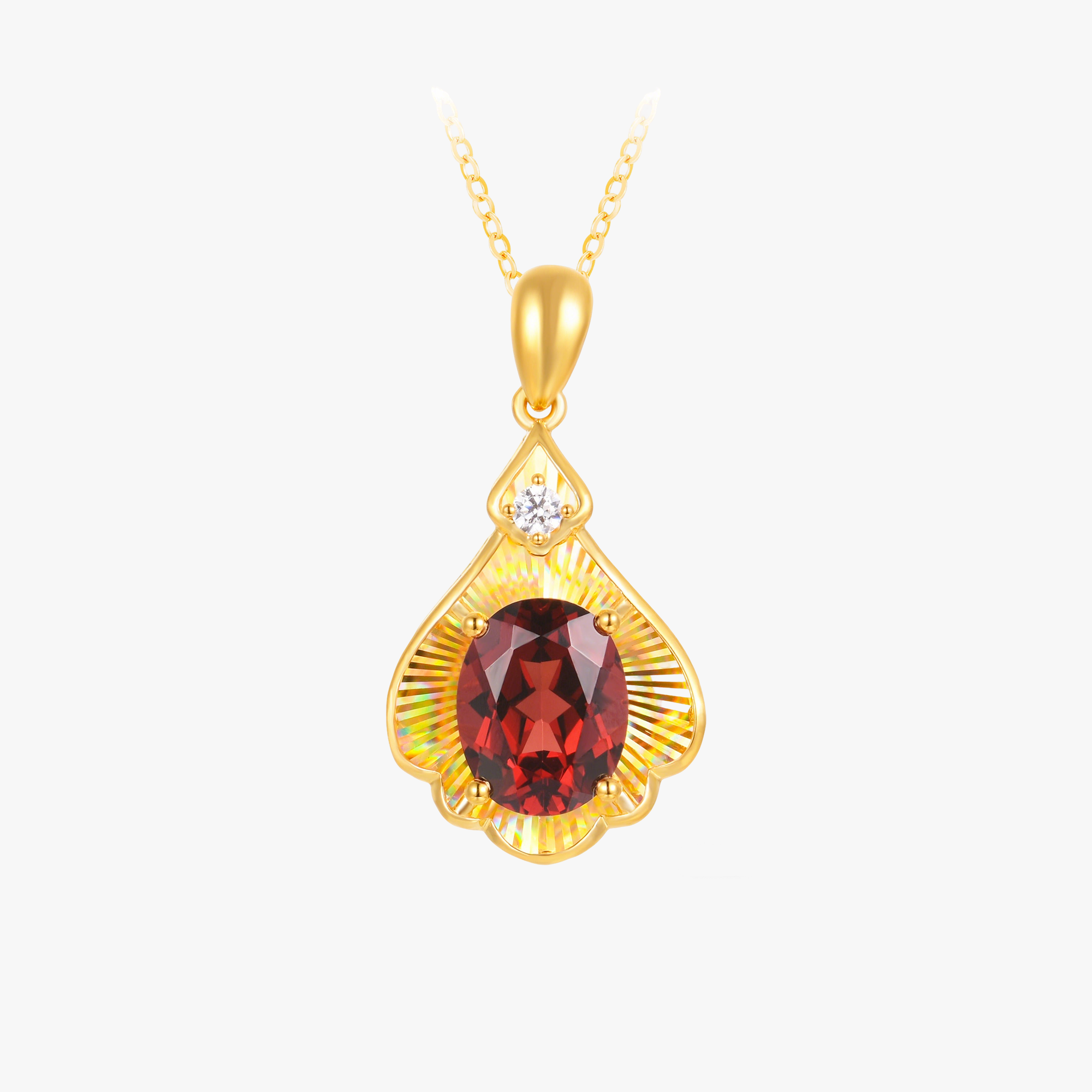 18K Yellow Gold Garnet & Zircon Pendant Necklace