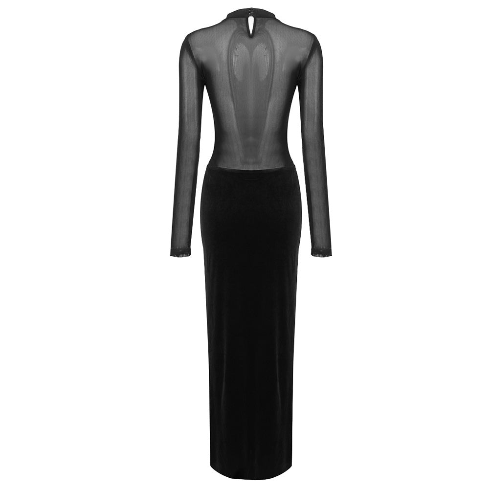 Black Sheer & Velvet Two-Piece Gown