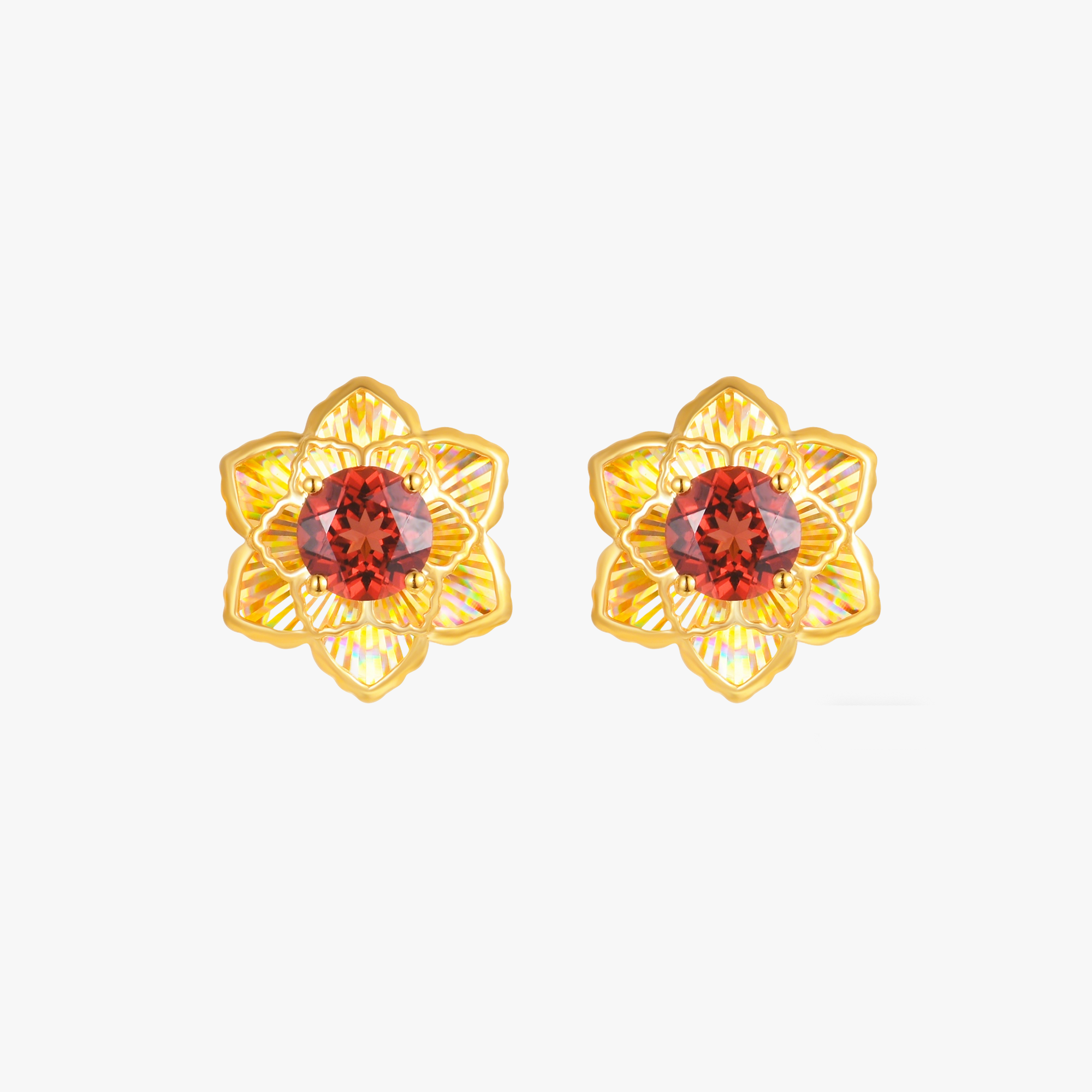 18K Yellow Gold Garnet Earrings