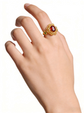 "Plum Bossom“ Collection 18K Yellow Gold Garnet Peony Ring for Women – Item No.: S-DAA43292