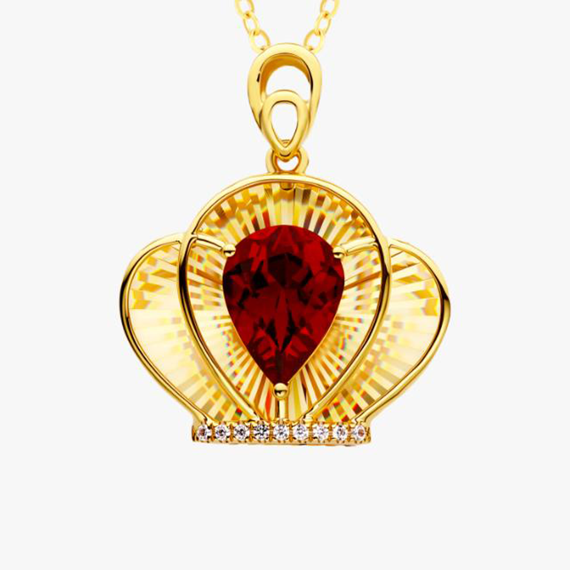 18K Yellow Gold Garnet Pendant Necklace