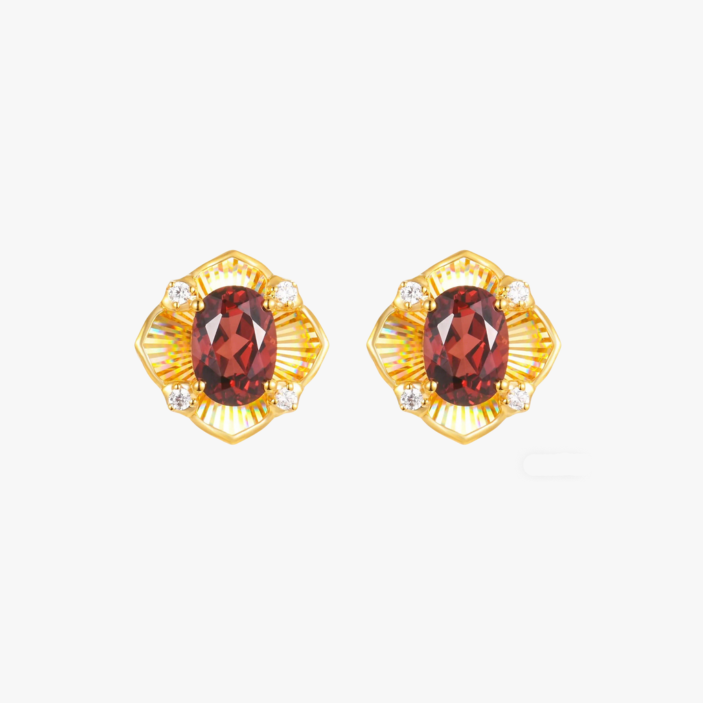 18K Yellow Gold Garnet Zircon Earrings