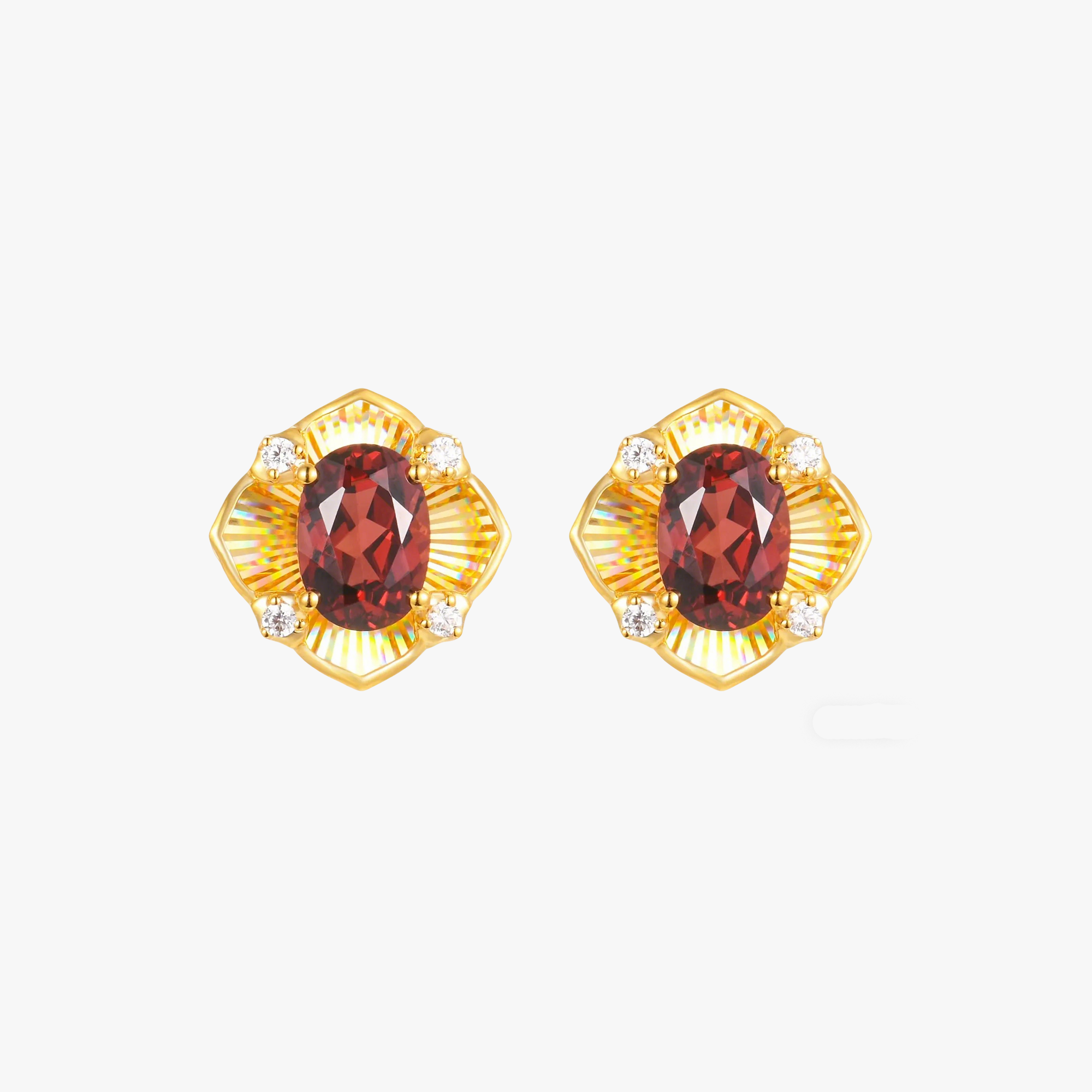 18K Yellow Gold Garnet Zircon Earrings