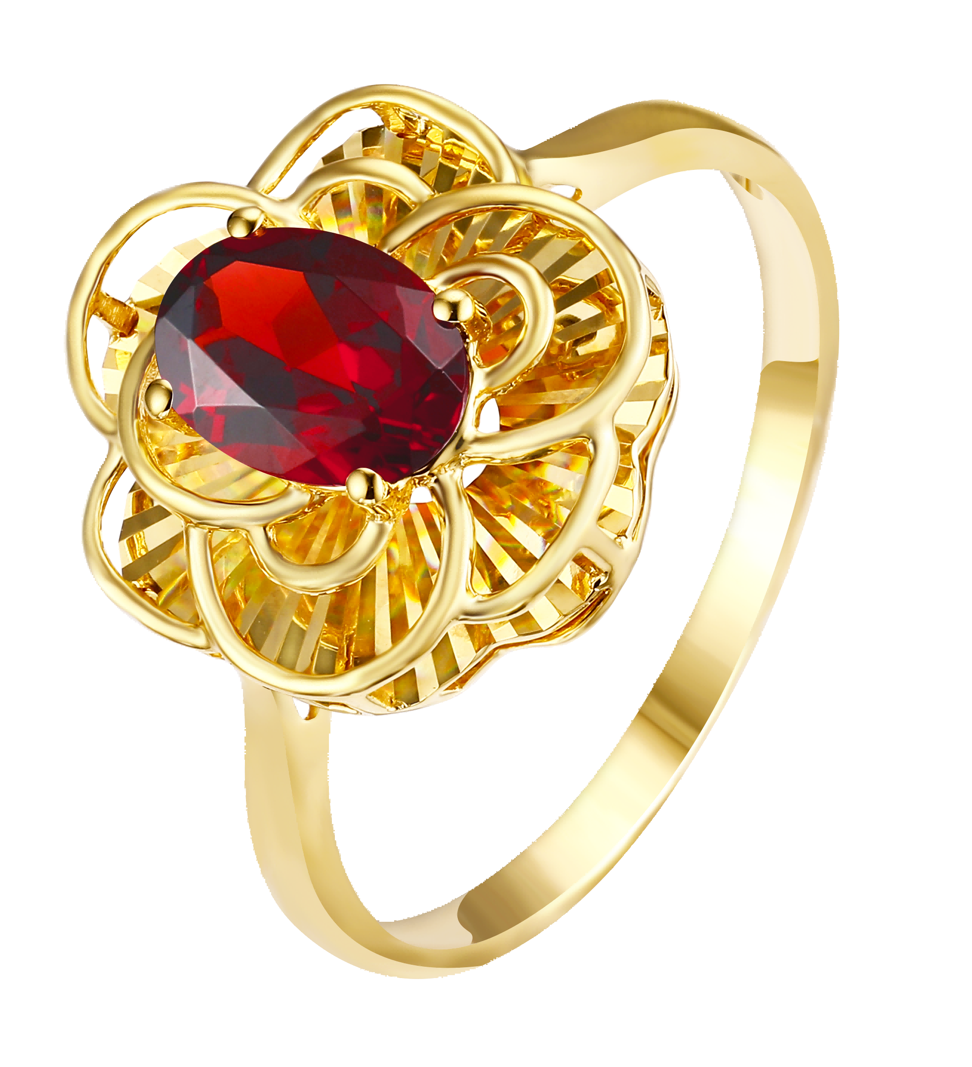 "Plum Bossom" Collection 18K Yellow Gold Garnet Peony Women's Ring