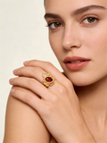 "Heart's Delight" 18K Yellow Gold Garnet Peony Ring for Women