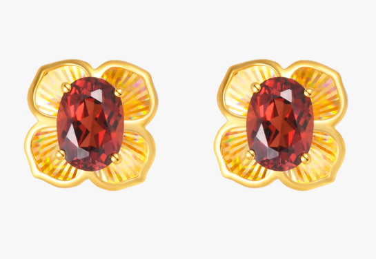 18K Yellow Gold Garnet Drop Earrings