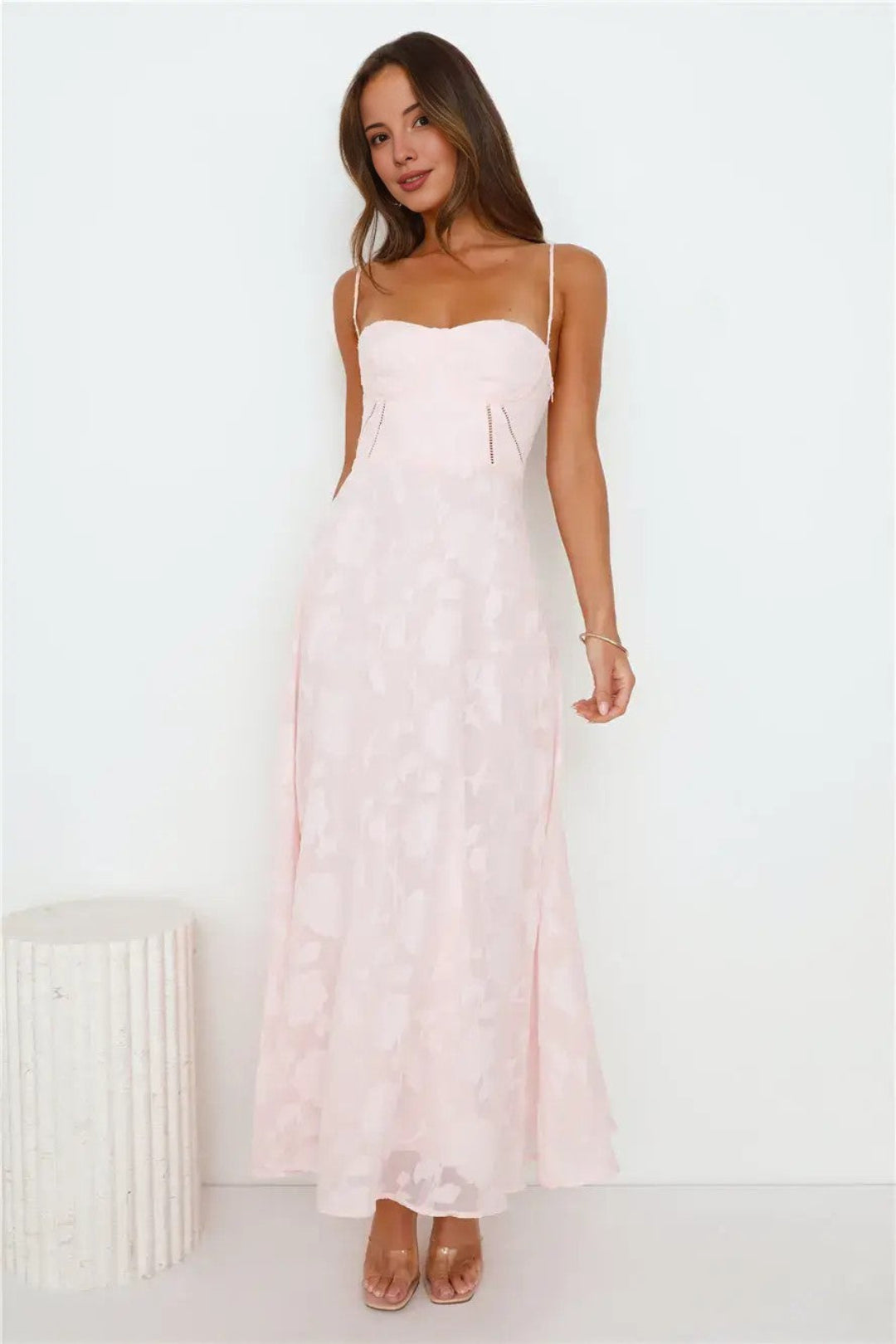 Soft pink beach-style floor-length dress