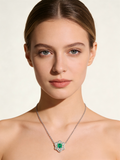 18K White Gold  Emerald Diamond Pendant Necklace Romantic Early Summer Series