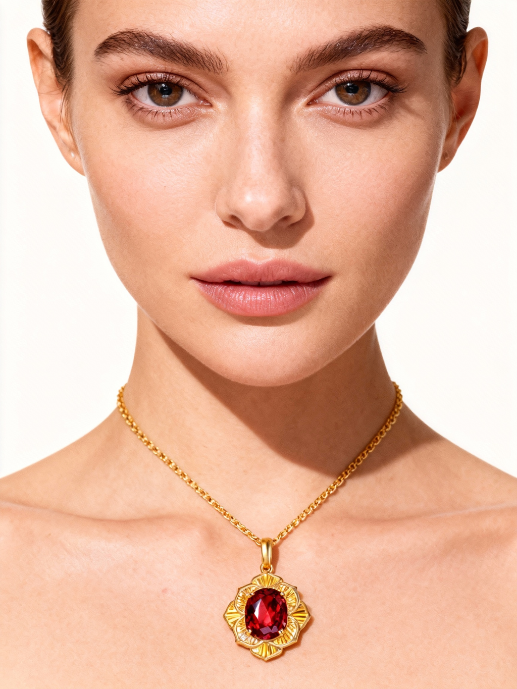 18K Yellow Gold Garnet Pendant Necklace
