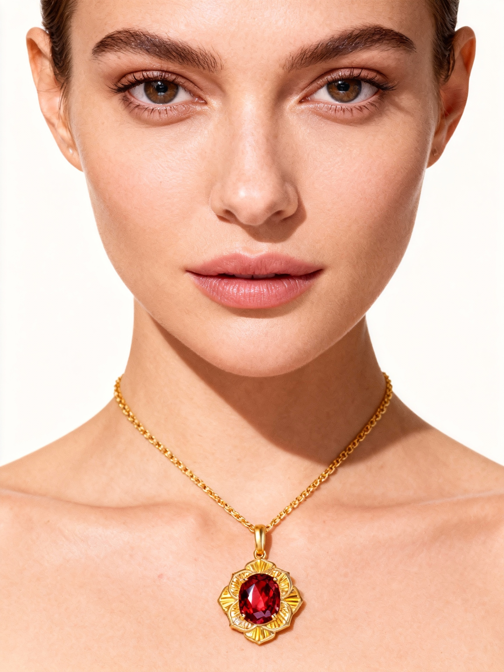 18K Yellow Gold Garnet Pendant Necklace