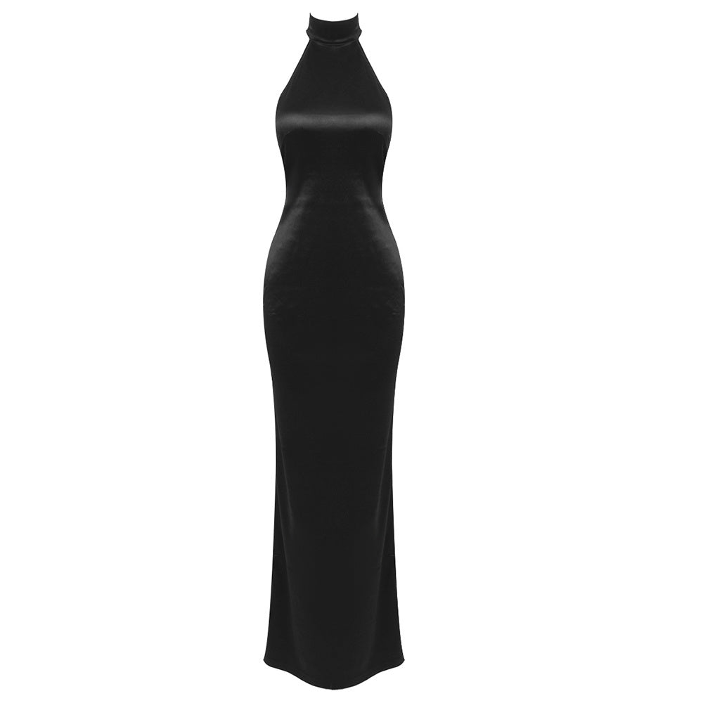 Satin Halter Column Gown