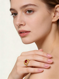 "Plum Bossom" Collection 18K Yellow Gold Garnet Peony Women's Ring