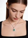 18K White Gold Emerald Diamond Pendant Necklace
