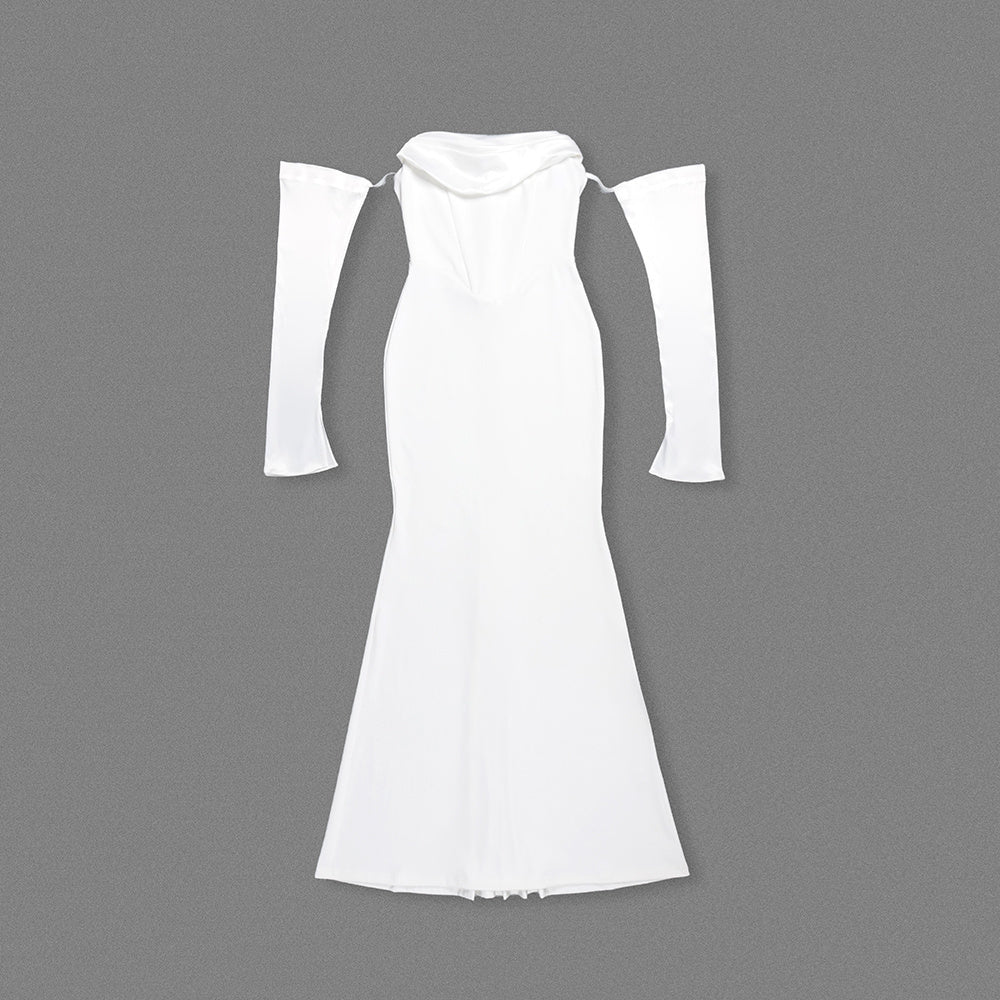 Ivory Satin Off-Shoulder Mermaid Wedding Gown