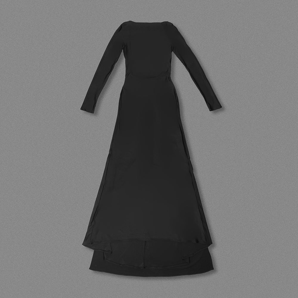 Black Long-Sleeve Deep V Back Mermaid Gown