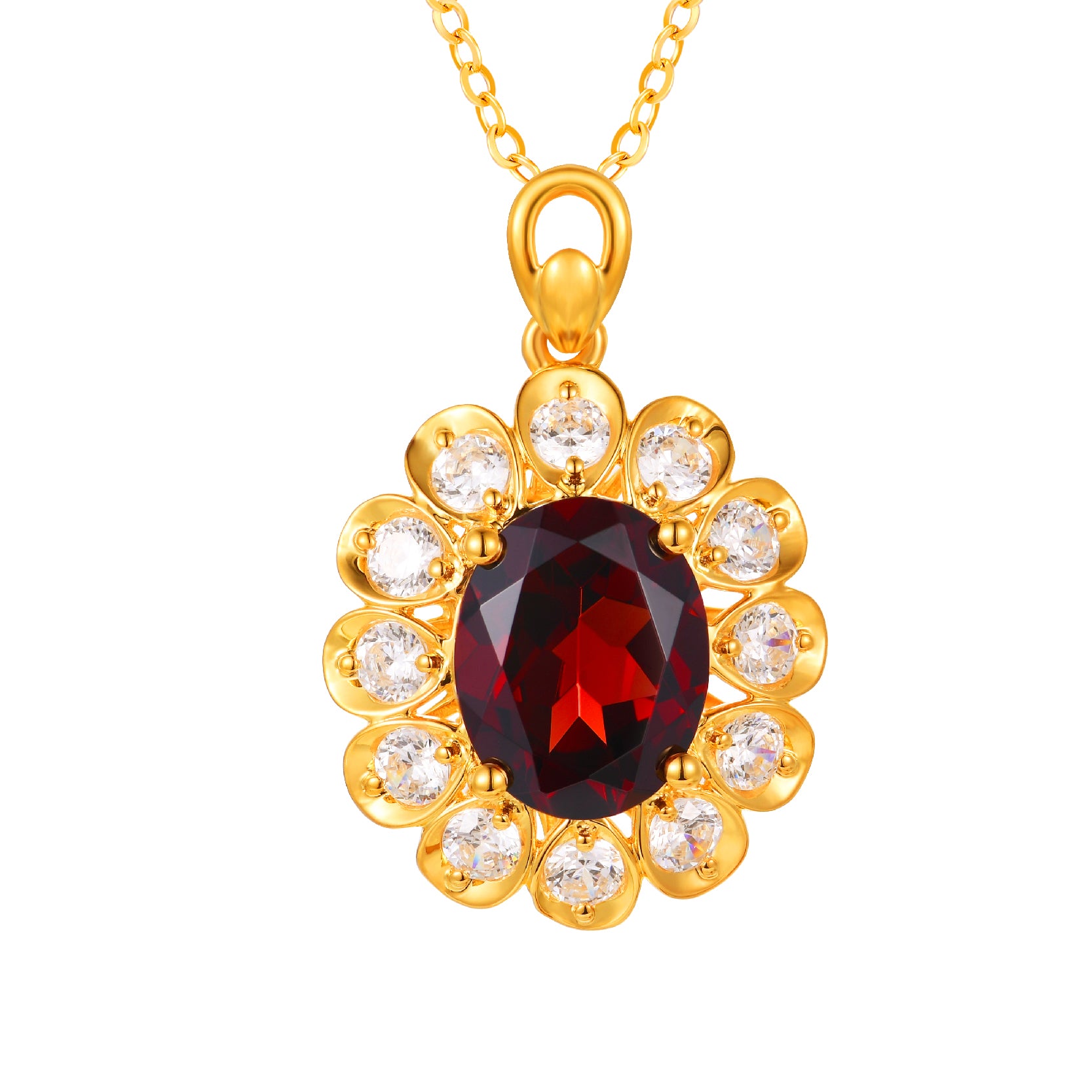 18K Yellow Gold Garnet Zircon Pendant Necklace
