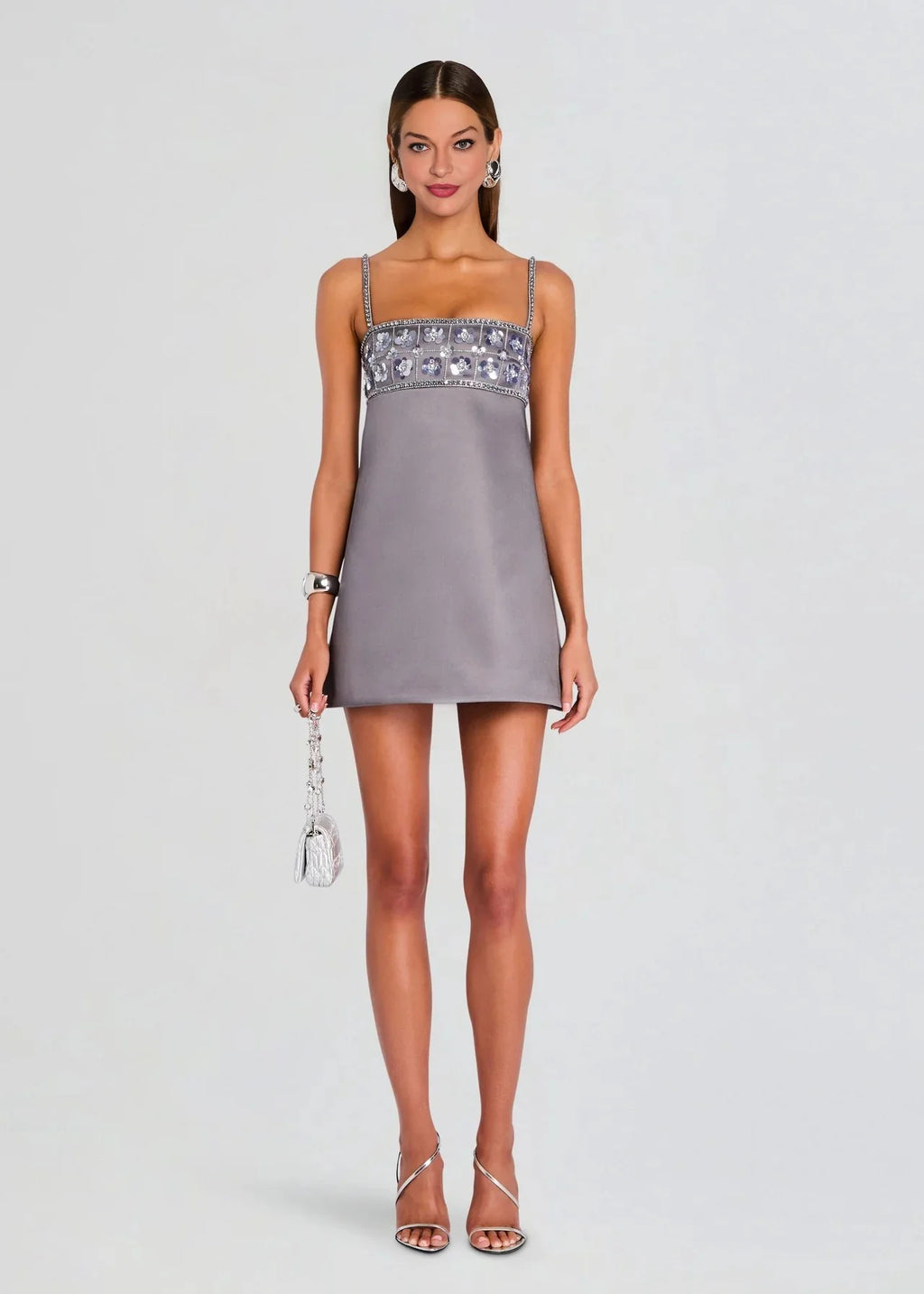 Exclusive - Lark Embroidered Mini Dress - Dusk/Silver