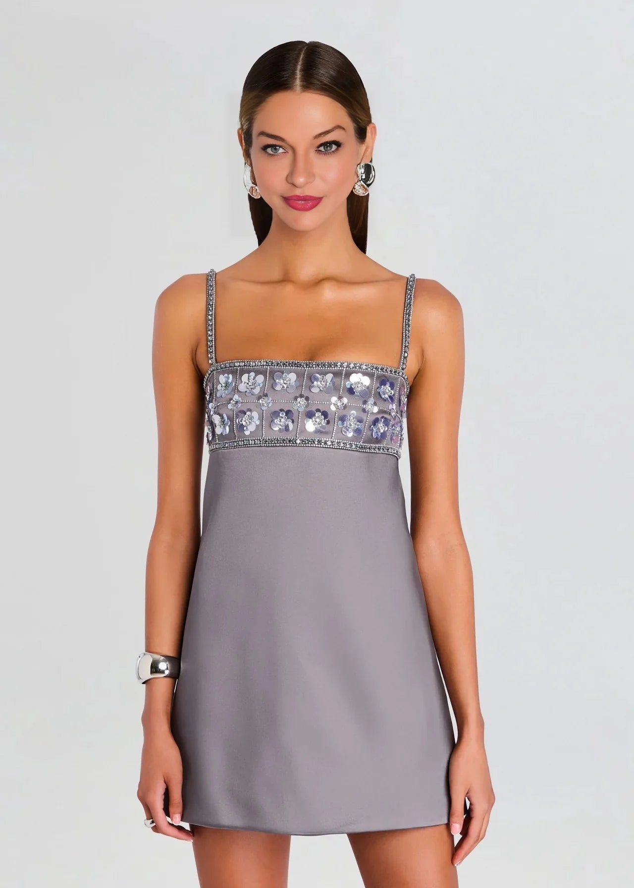 Exclusive - Lark Embroidered Mini Dress - Dusk/Silver