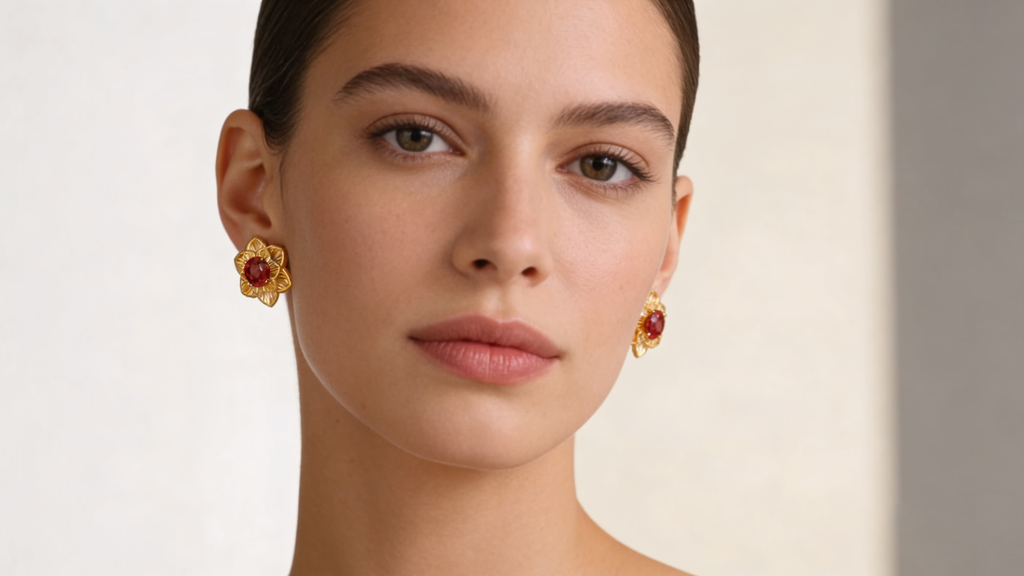 18K Yellow Gold Garnet Earrings