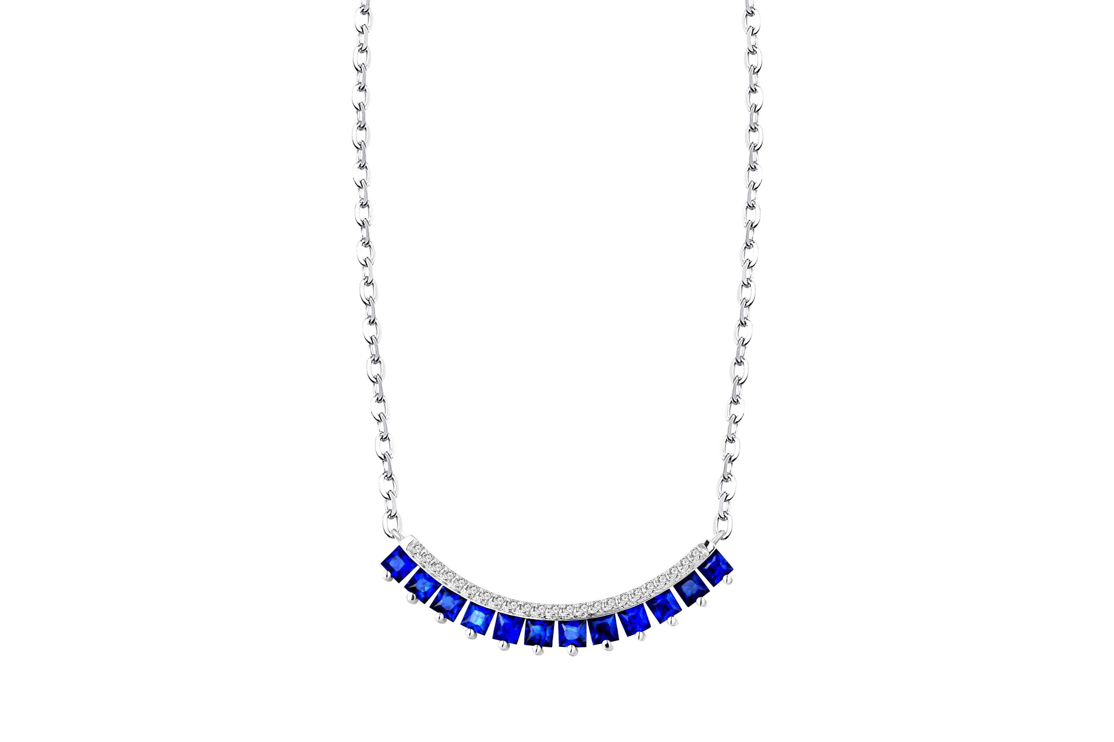 18K White Gold Sapphire Diamond Pendant Necklace