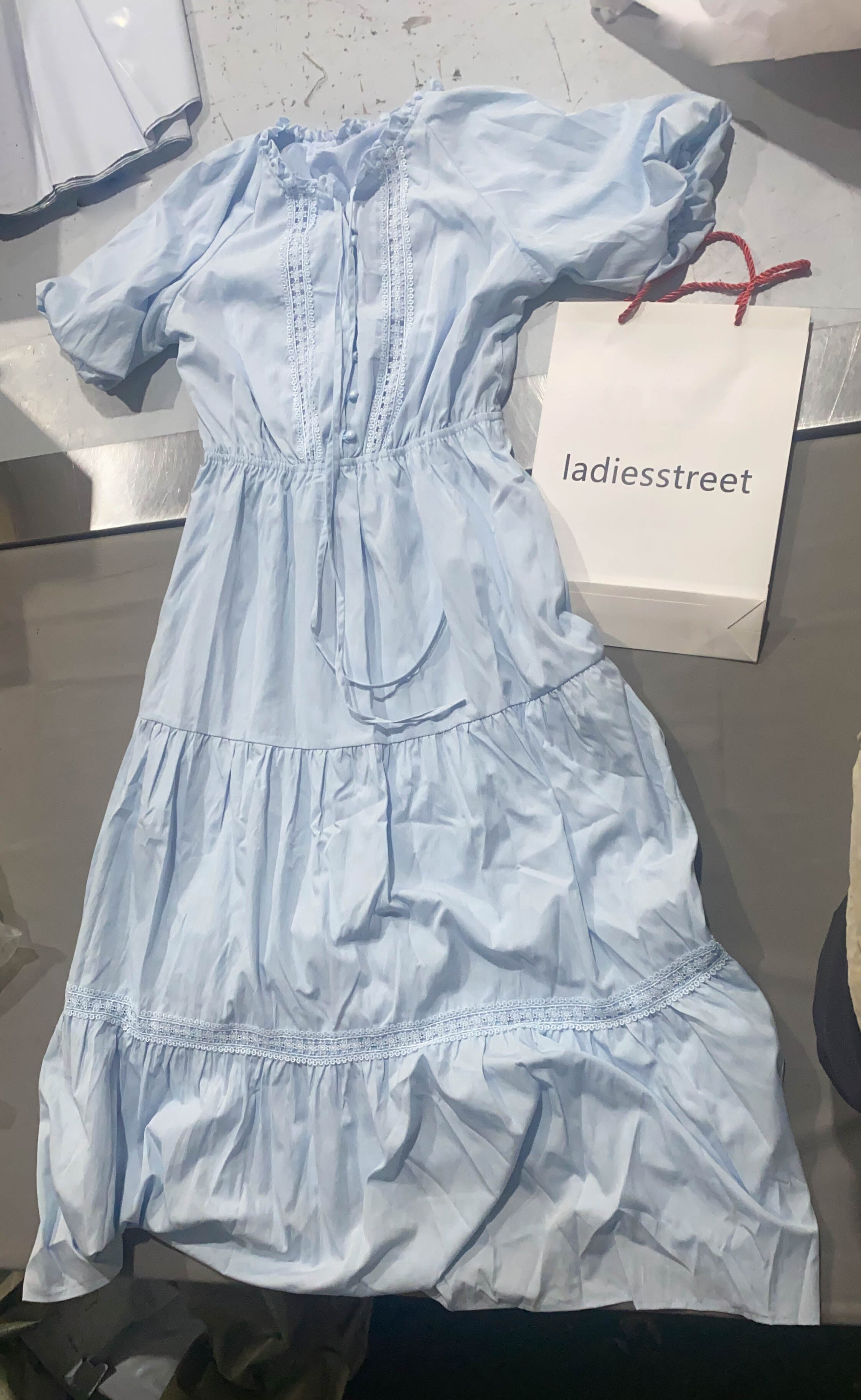 ladiesstreet High Above The Clouds Midi Dress Blue Button front Slip-on style Rayon Elasticised waist Dresses