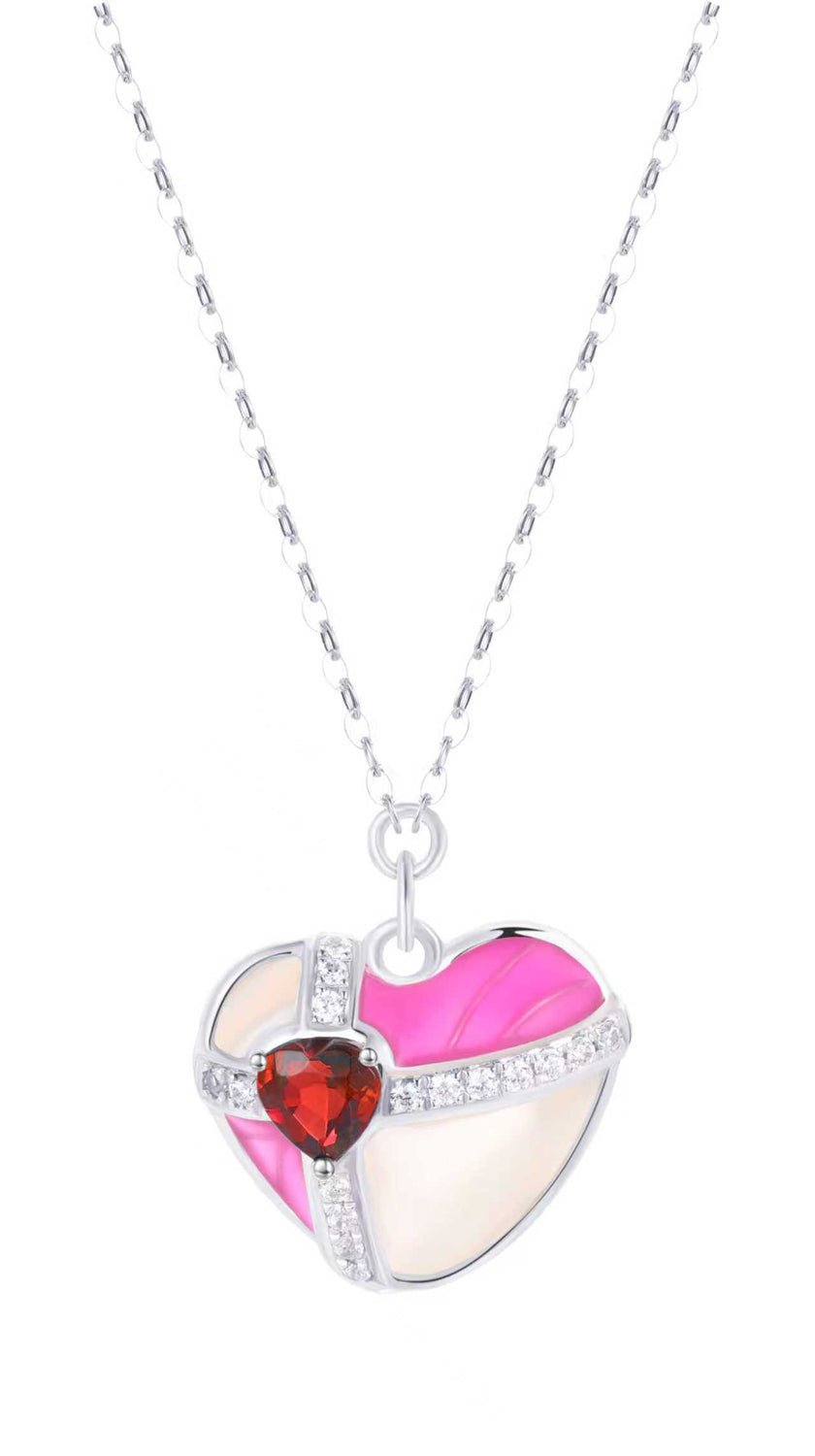 PT950 Platinum Enamel White Mother-of-Pearl Zircon Pendant Necklace "A kiss seals the deal" Series – S-DAA34687