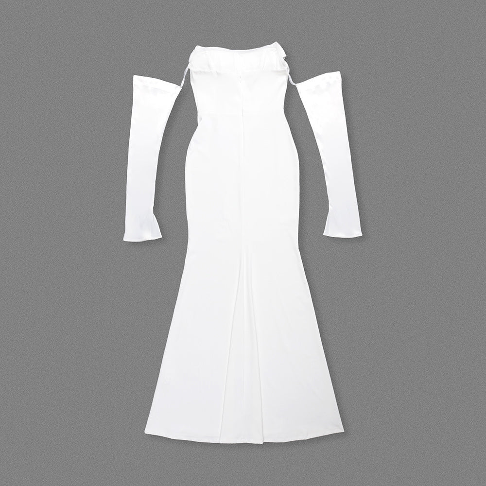 Ivory Satin Off-Shoulder Mermaid Wedding Gown