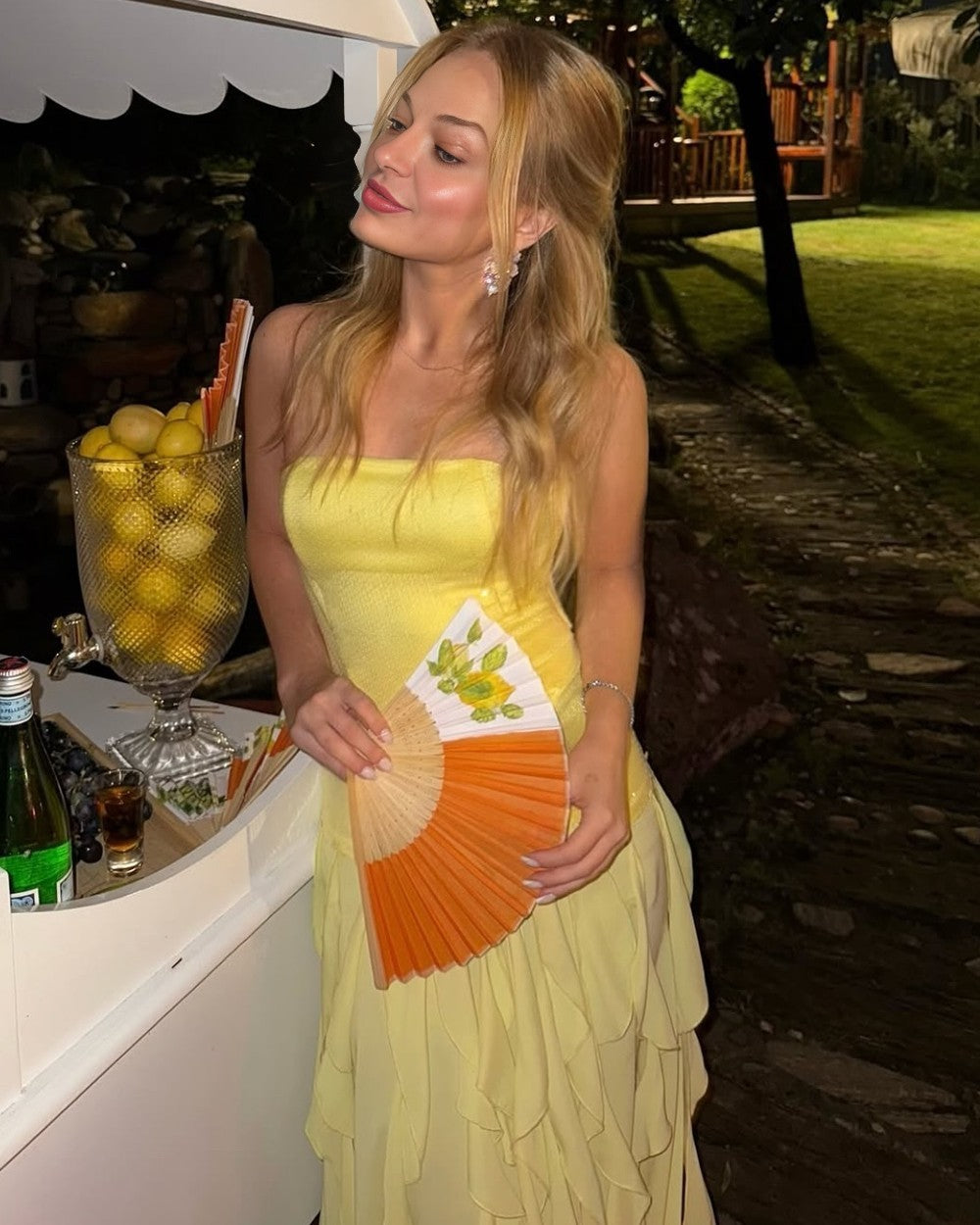 Lemon Drop Strapless Sequin Ruffle Gown