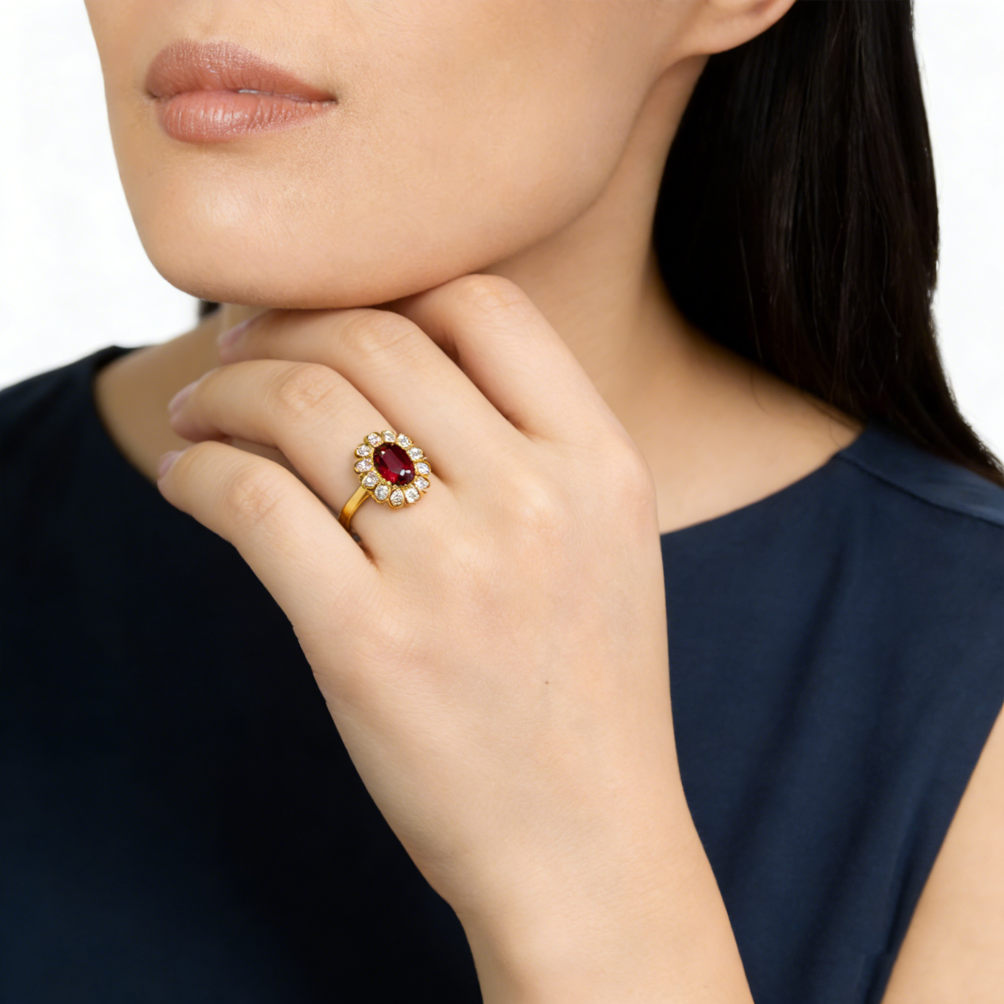 18K Yellow Gold Garnet and Zircon Women's Ring DSTJ112