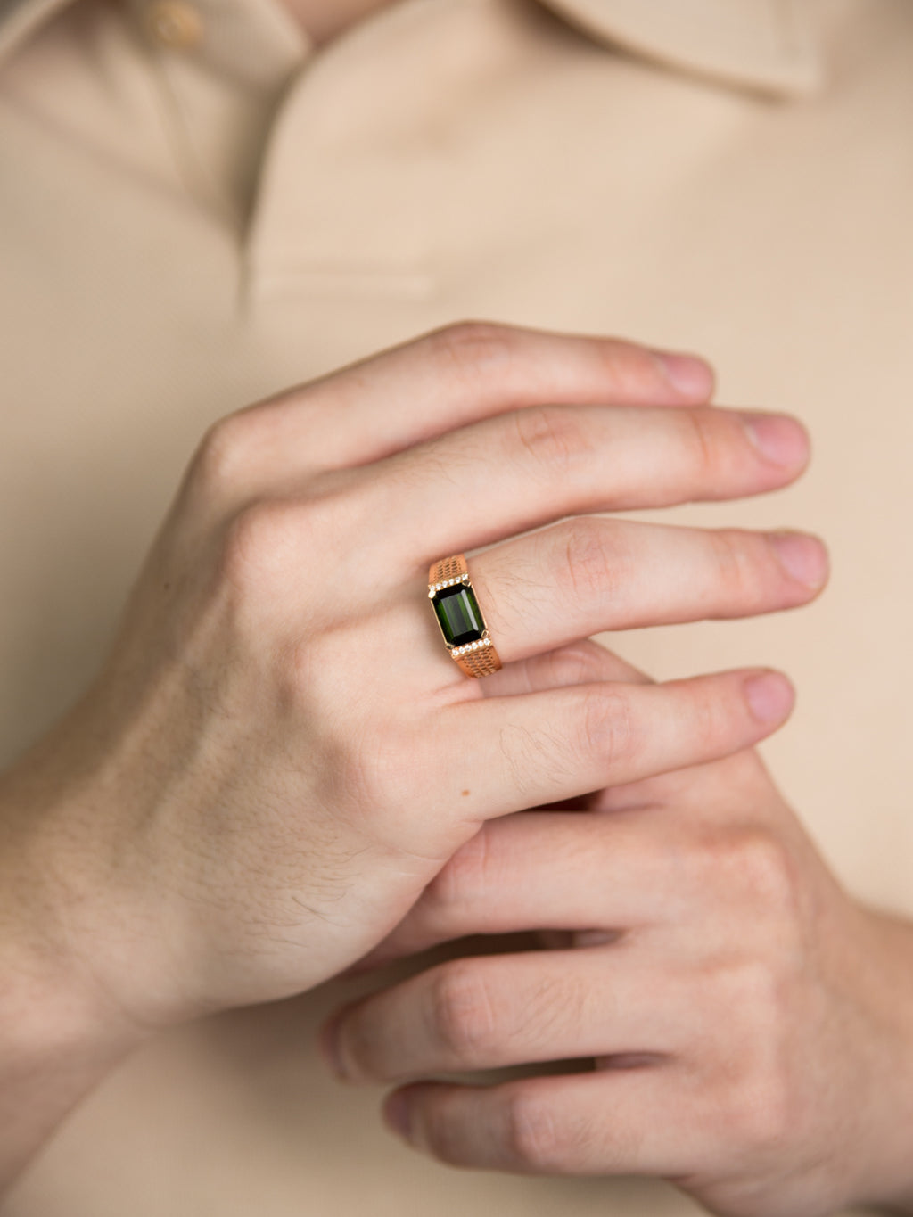 18K Rose Gold Romantic Couple's Ring for Men, Xi Xiang Yu Series, with Tourmaline and Diamond Inlay