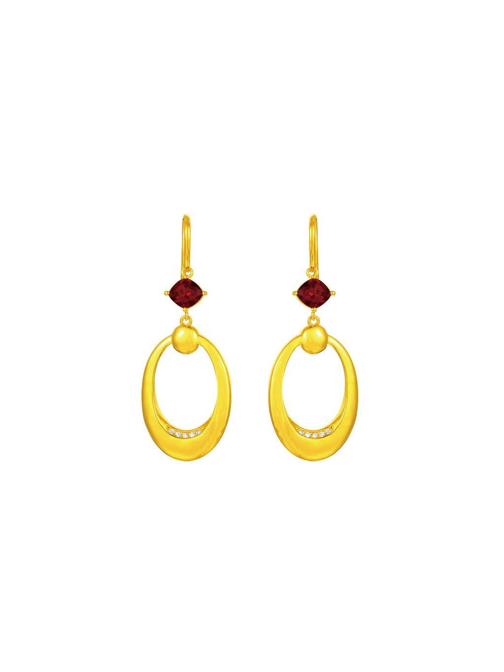 18K Yellow Gold Rotating Earrings, 3D Fashion Favorite Series, Garnet and Zircon Inlay, 5D-FDK0247