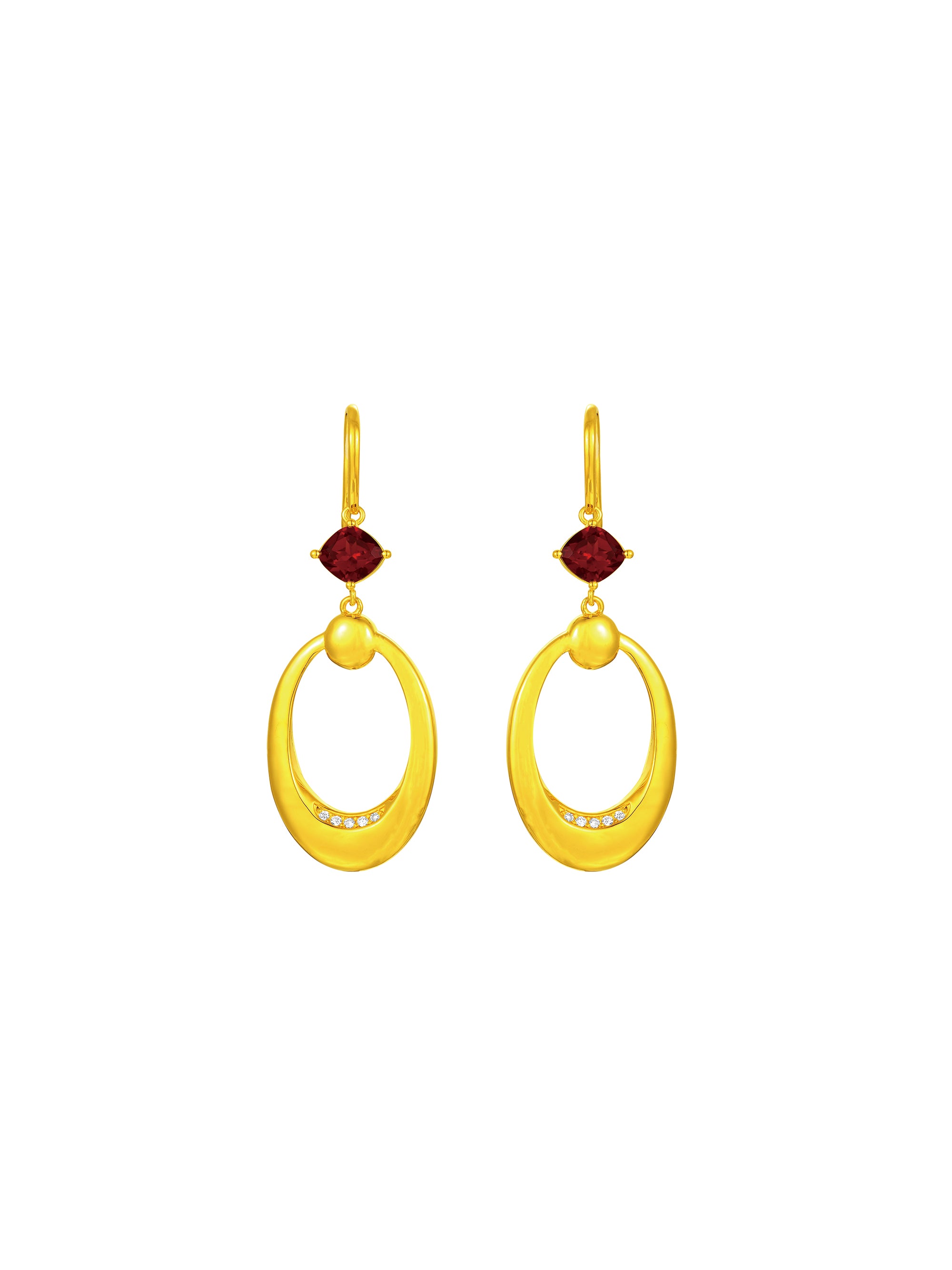 18K Yellow Gold Rotating Earrings, 3D Fashion Favorite Series, Garnet and Zircon Inlay, 5D-FDK0247