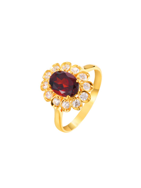 18K Yellow Gold Garnet and Zircon Women's Ring DSTJ112