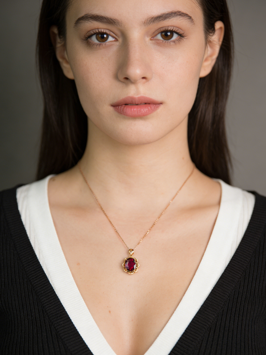 18K Red Tourmaline and Diamond Pendant