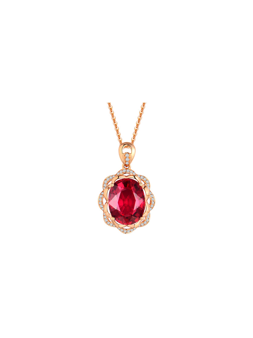 18K Red Tourmaline and Diamond Pendant