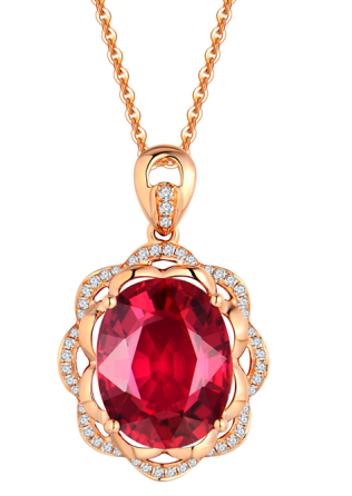 18K Red Tourmaline and Diamond Pendant